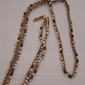 Vintage Lariat style Gold Tone & Bead Necklace